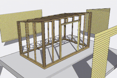 Byg et skur tegning: Skur beklædes med hegnsbrædder Byg et skur tegning: Skur beklædes med hegnsbrædder